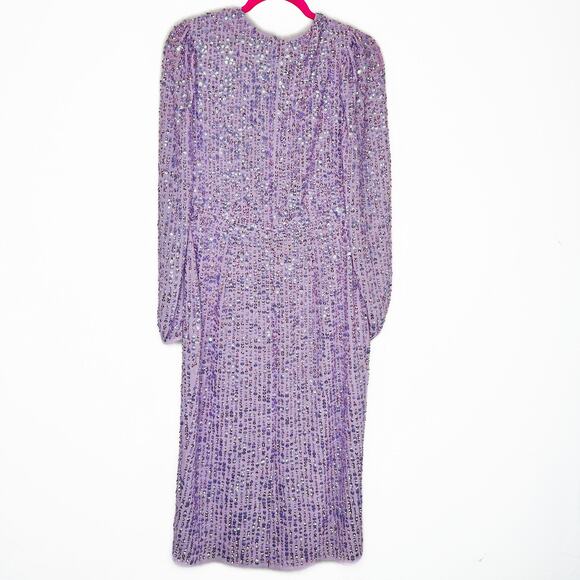 Mac Duggal Sequin Illusion Long Puff Sleeve 107641 Evening Tea Length Midi Dress - Picture 15 of 16